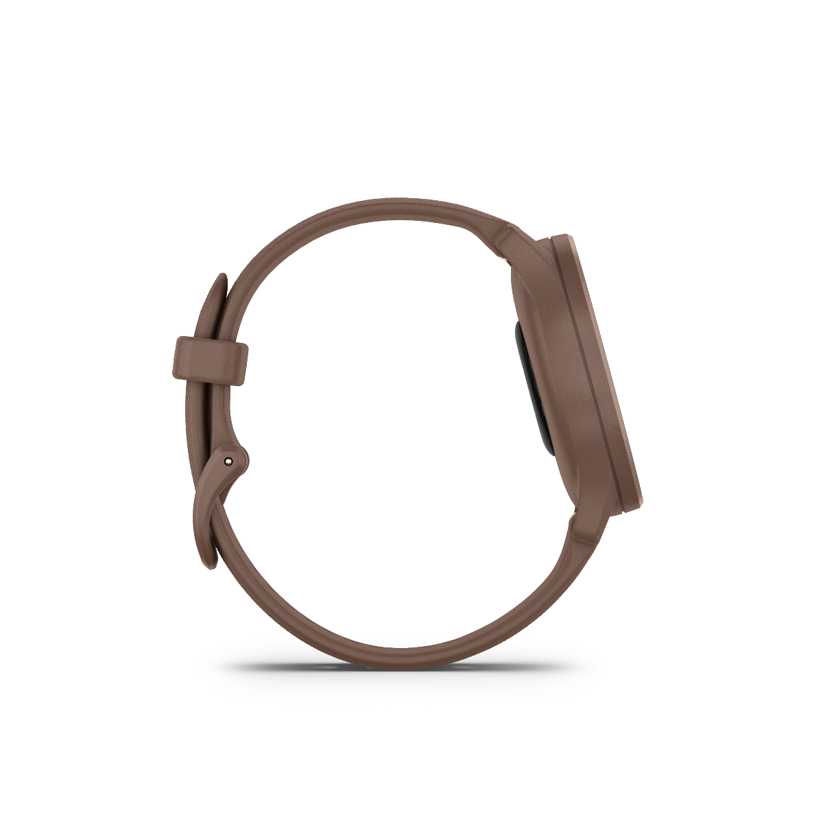 Garmin Vivomove Sport Cocoa watch with peach gold accents, side view