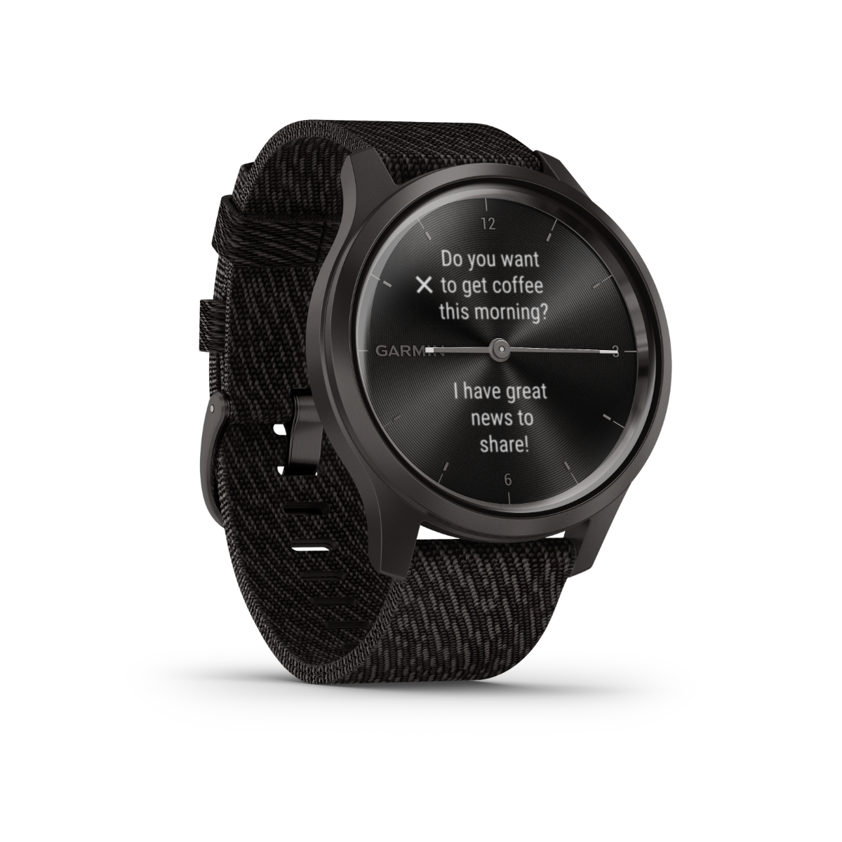 Garmin Certified Refurbished Vívomove Style GPS Smartwatch, Graphite case with Black Pepper woven nylon band