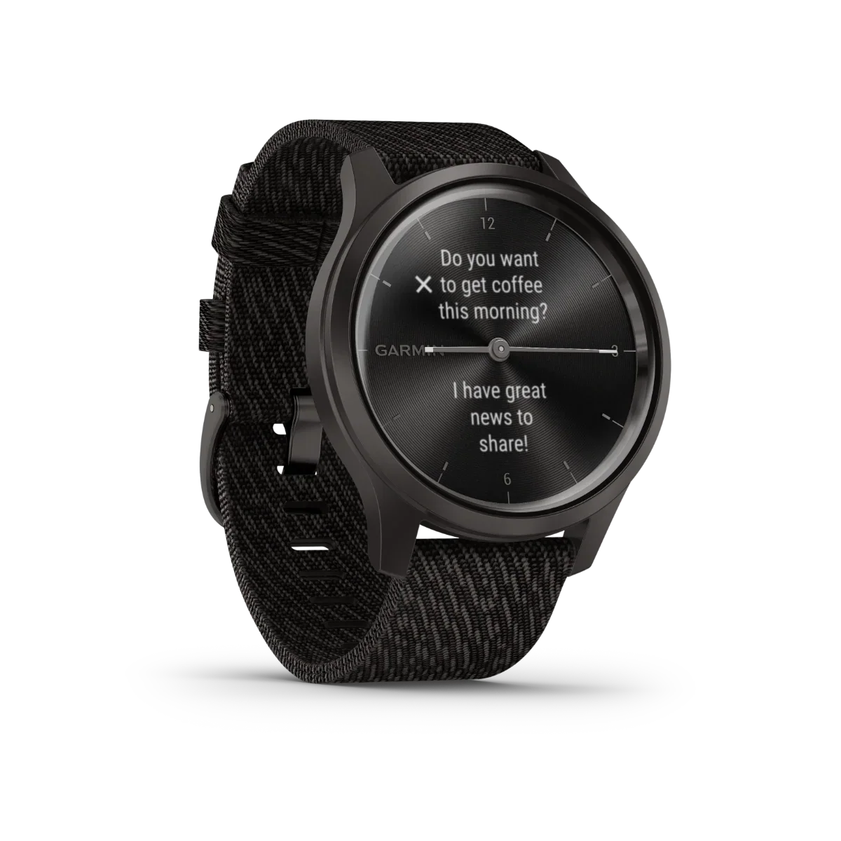 Garmin Certified Refurbished Vívomove Style GPS Smartwatch, Graphite case with Black Pepper woven nylon band