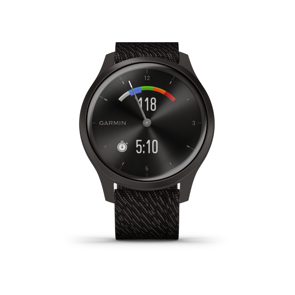 Garmin Vívomove Style smartwatch in graphite with black pepper woven nylon band