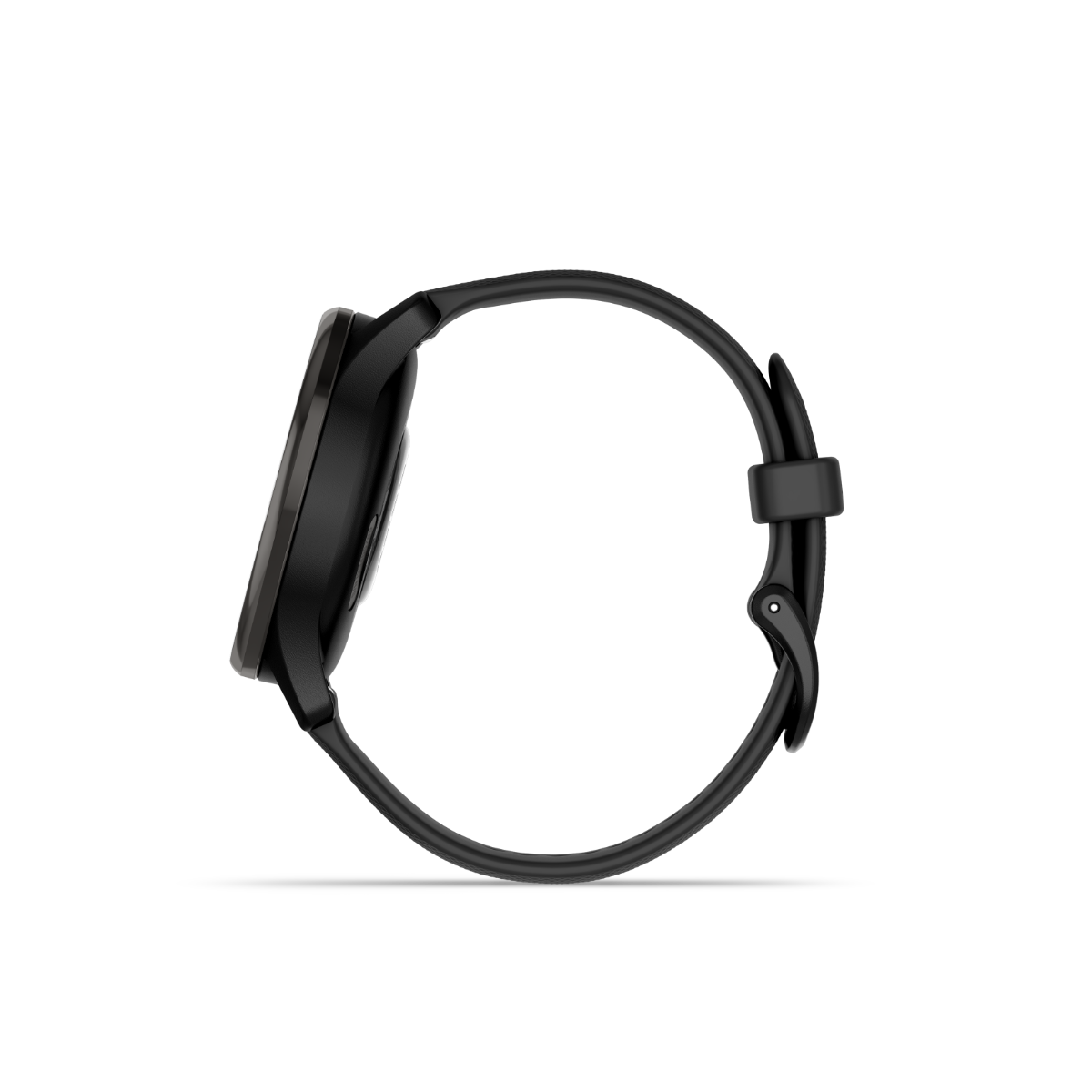 Garmin vivomove Trend smartwatch with slate stainless steel bezel and black silicone band