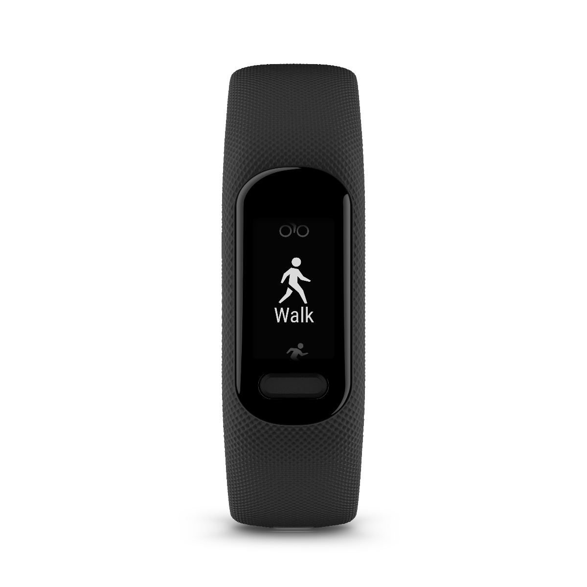 Garmin Vivosmart 5 smart watch, black band, large; screen shows Walk icon.
