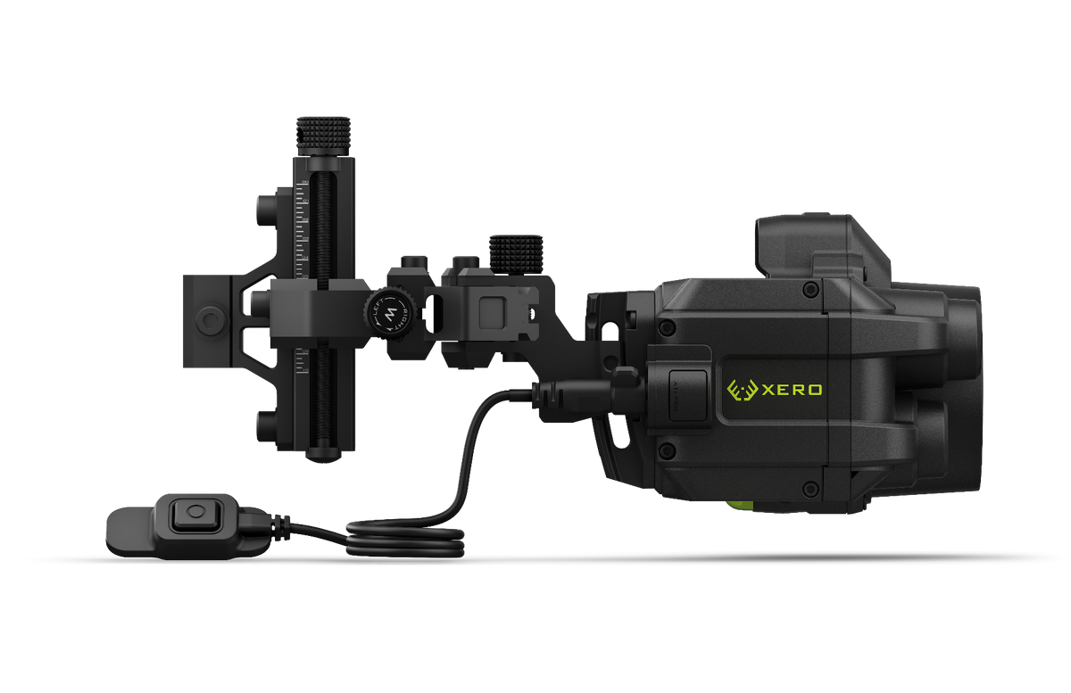 Garmin Xero A1i PRO left-handed bow sight with black finish and neon-green XERO logo.