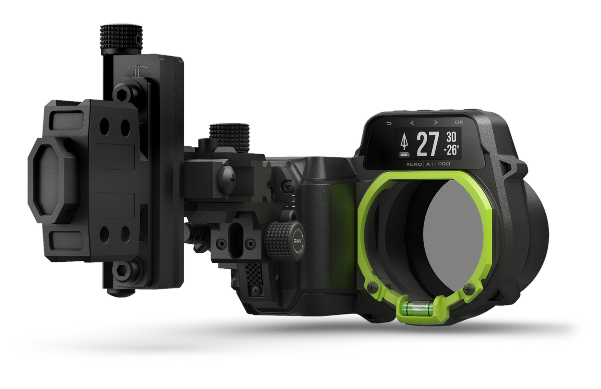 Garmin Xero A1i PRO left-handed bow sight with neon-green ring and digital display