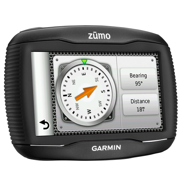 Garmin Zumo 390LM motorcycle GPS in black with compass-style display