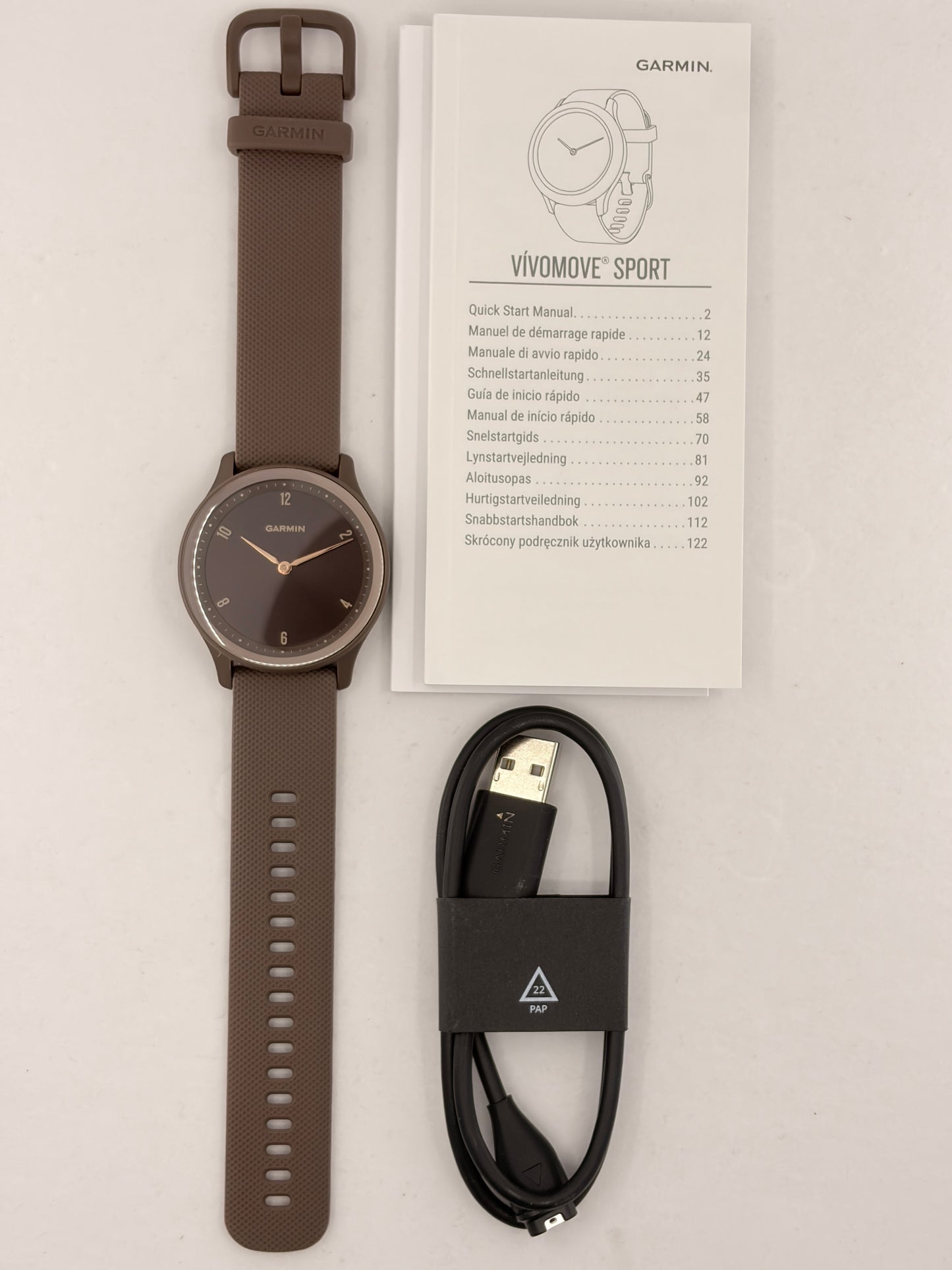Garmin Vívomove Sport, Cocoa w/ Peach Gold Accents (Garmin Certified Refurbished)