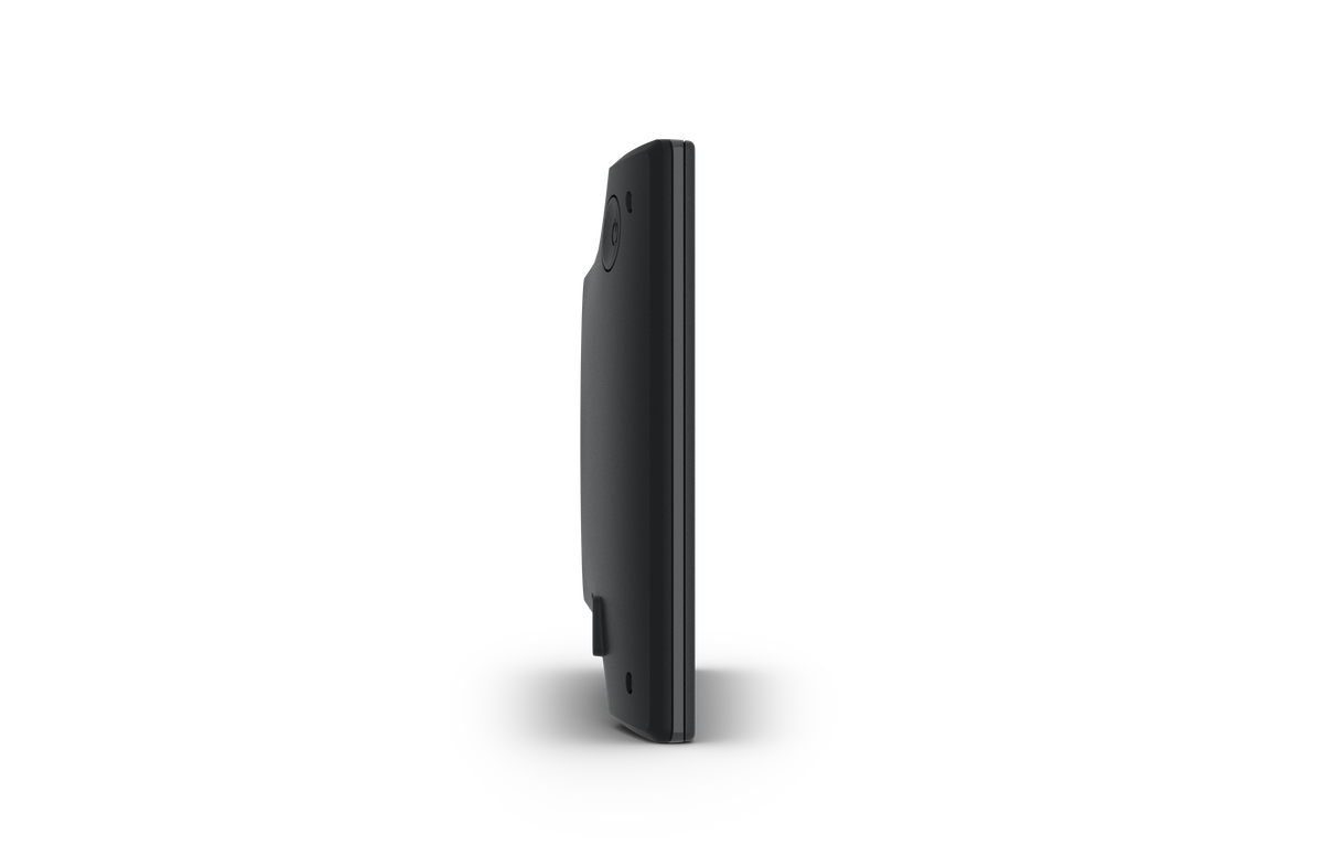 Garmin Drive 53 GPS navigation system; side view of slim black device.