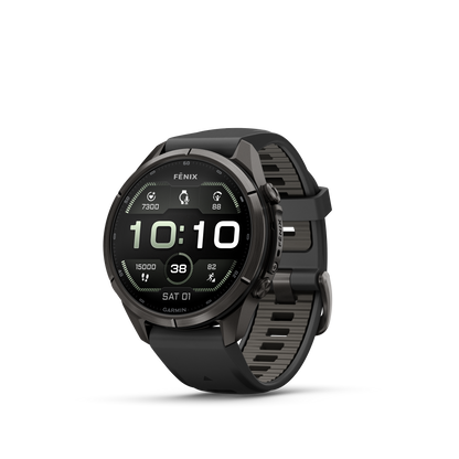 Garmin Fenix 9 Pro AMOLED, (43mm), DLC Titanium w/ Black and Gray Silicone Band (010-04335-15)