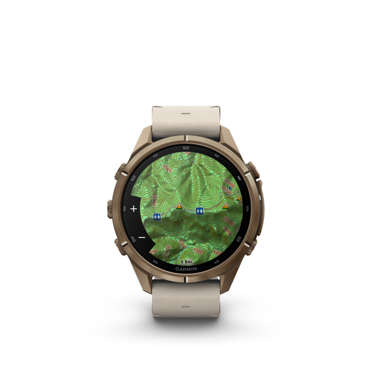 Garmin Fenix 9 Pro inReach AMOLED, (43mm), Gold Titanium w/ Cream and Gray Silicone Band (010-04335-40)