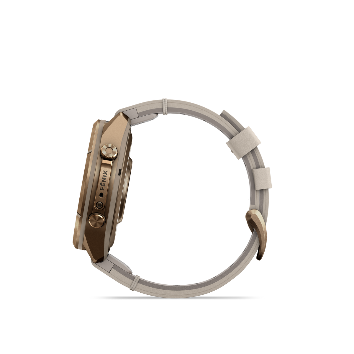 Garmin Fenix 9 Pro inReach AMOLED watch, gold titanium case with bone leather and cream/gray silicone bands
