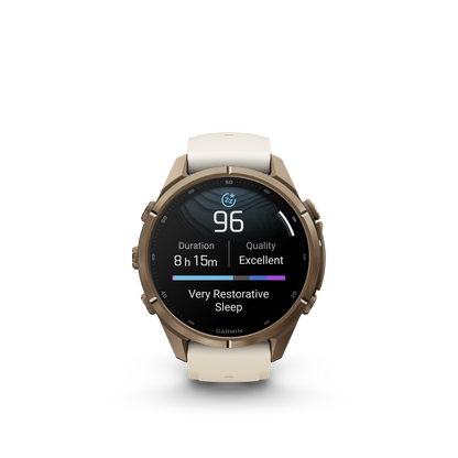 Garmin Fenix 9 Pro AMOLED, (43mm), Gold Titanium w/ Cream and Gray Silicone Band (010-04335-25)
