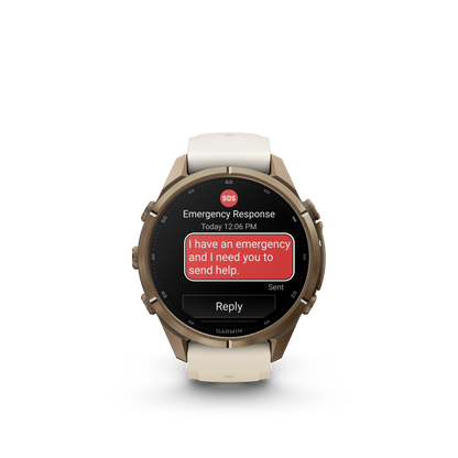 Garmin Fenix 9 Pro inReach AMOLED, (43mm), Gold Titanium w/ Cream and Gray Silicone Band (010-04335-20)