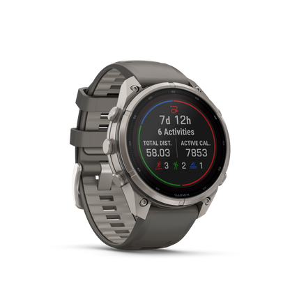 Garmin Fenix 9 Pro inReach Solar titanium smartwatch with gray-silver silicone band, 47mm.