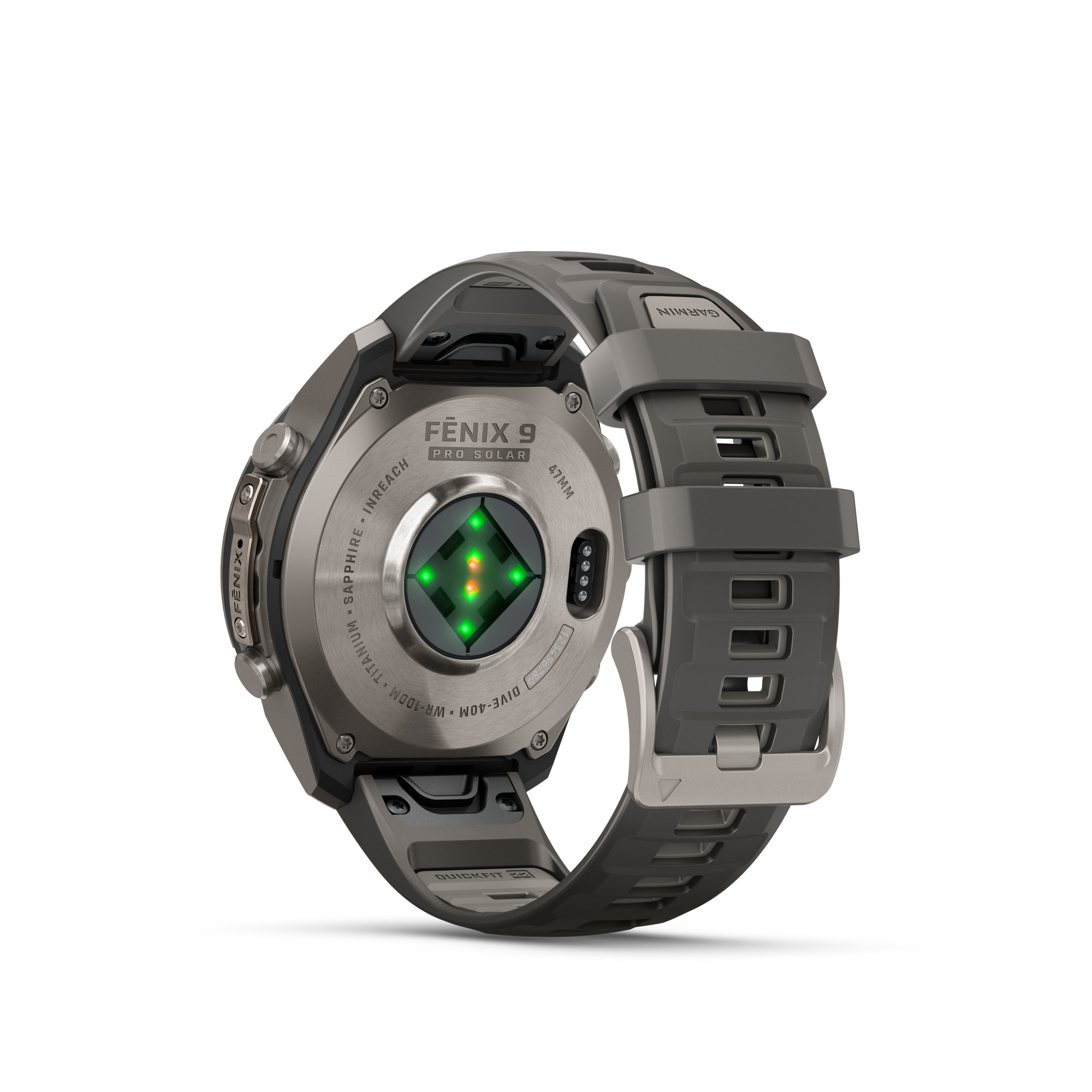 Garmin Fenix 9 Pro Solar smartwatch, 47mm titanium case with gray silicone band