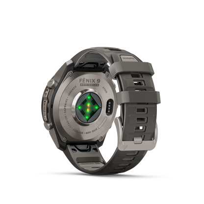 Garmin Fenix 9 Pro Solar smartwatch, 47mm titanium case with gray silicone band