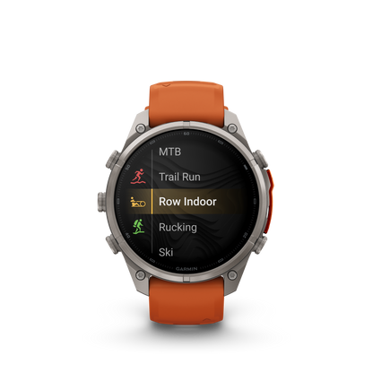 Garmin Fenix 9 Pro inReach AMOLED 47mm titanium smartwatch with orange silicone band