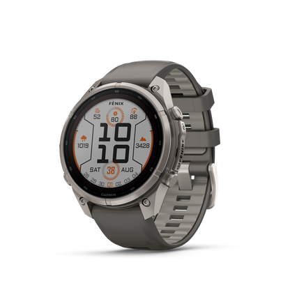Garmin Fenix 9 Pro Solar smartwatch, 47mm titanium case with gray-silver silicone band
