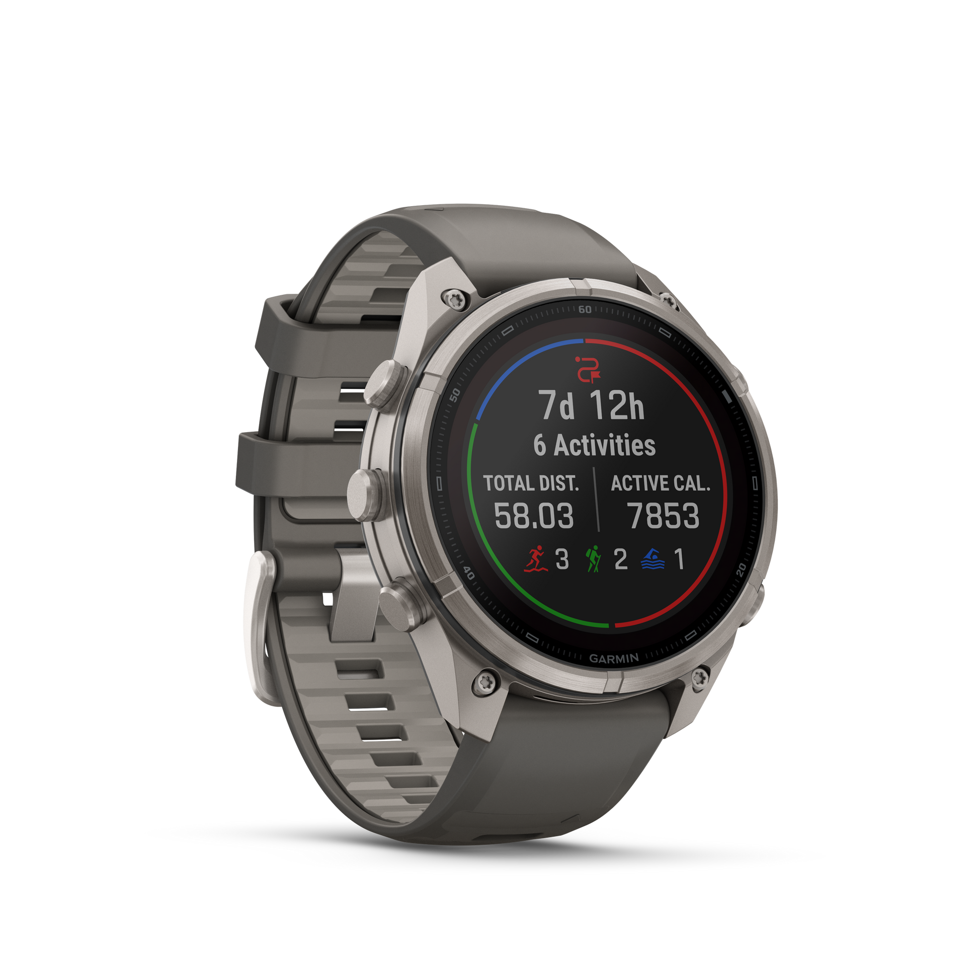 Garmin Fenix 9 Pro Solar smartwatch, 47mm titanium case with gray-silver silicone band
