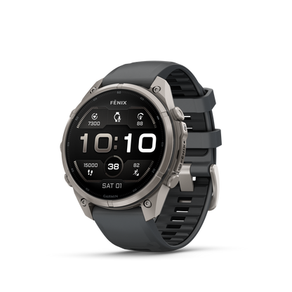 Garmin Fenix 9 Pro AMOLED smartwatch, 47mm titanium case with graphite bezel and black silicone band