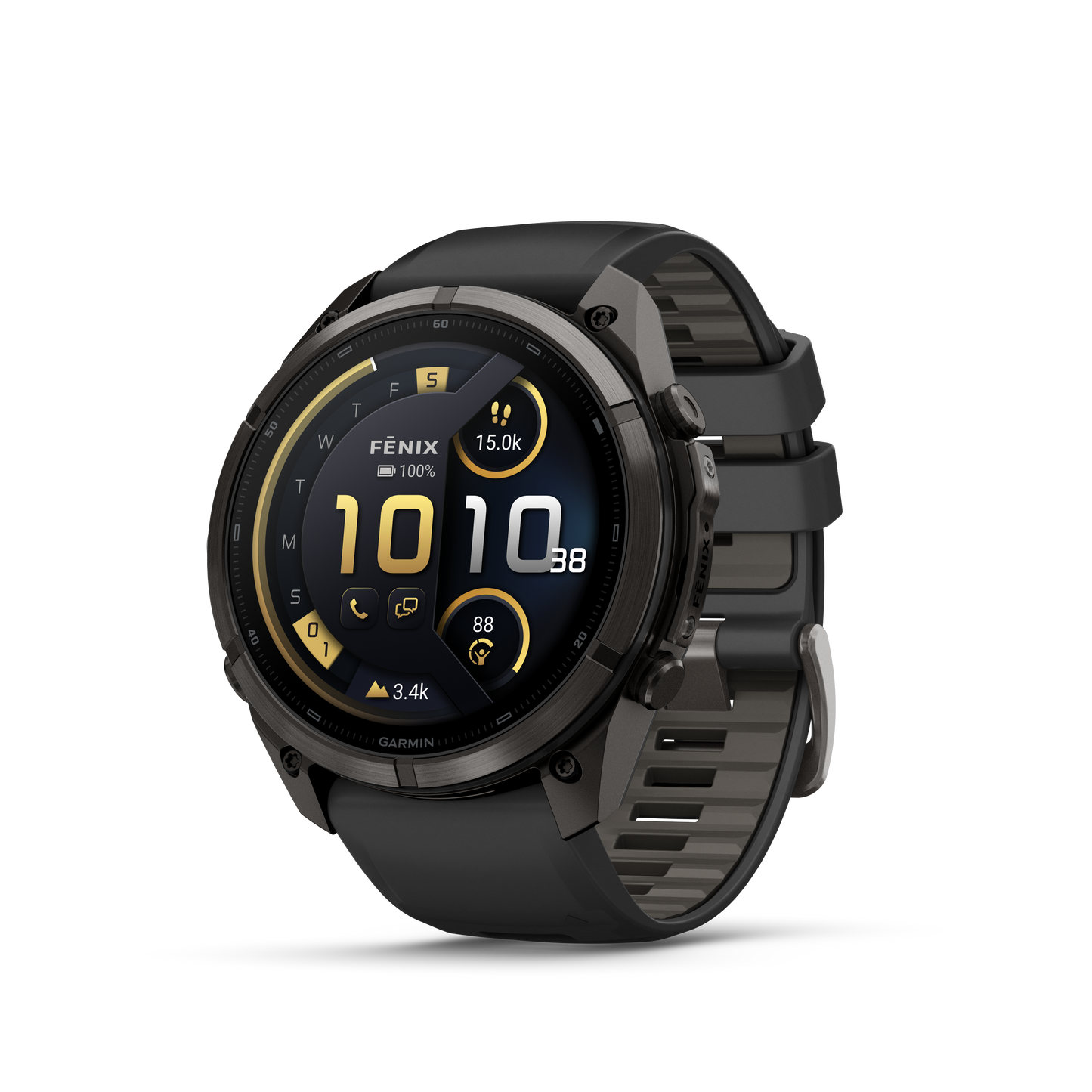 Garmin Fenix 9 Pro inReach AMOLED smartwatch, 51mm DLC titanium case with black and gray silicone band