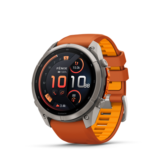 Garmin Fenix 9 Pro inReach AMOLED smartwatch, 51mm titanium case with orange silicone band
