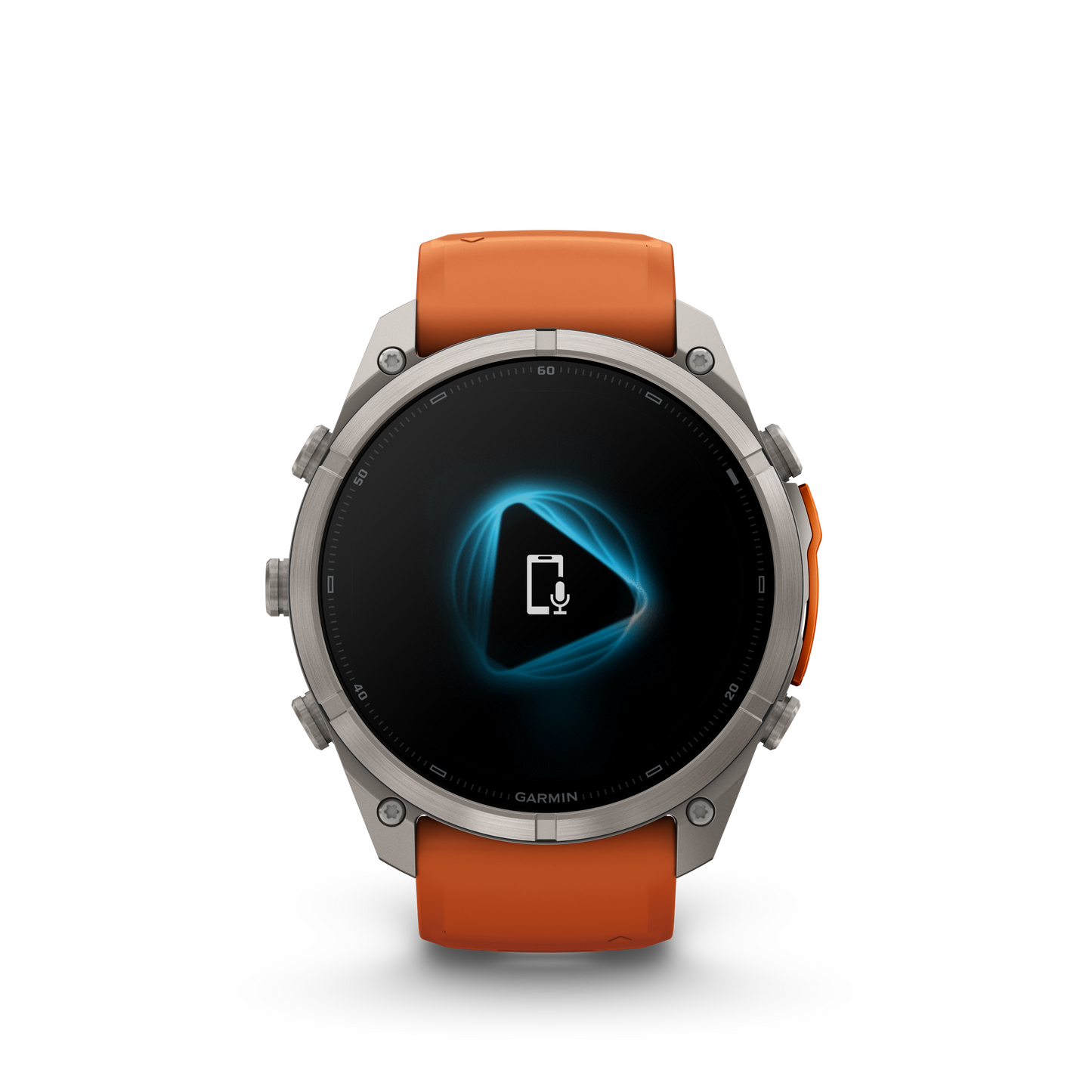 Garmin Fenix 9 Pro inReach AMOLED smartwatch with 51mm titanium case and orange silicone band