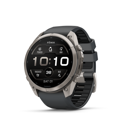 Garmin Fenix 9 Pro AMOLED smartwatch, 51mm titanium case with graphite and black silicone band