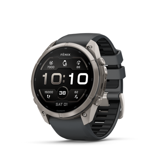 Garmin Fenix 9 Pro AMOLED smartwatch, 51mm titanium case with graphite and black silicone band