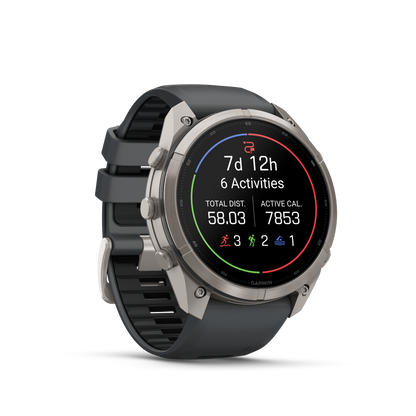 Garmin Fenix 9 Pro AMOLED smartwatch, 51mm titanium case with graphite bezel and black silicone band.
