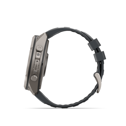 Garmin Fenix 9 Pro AMOLED 51mm titanium smartwatch with graphite case and black silicone band