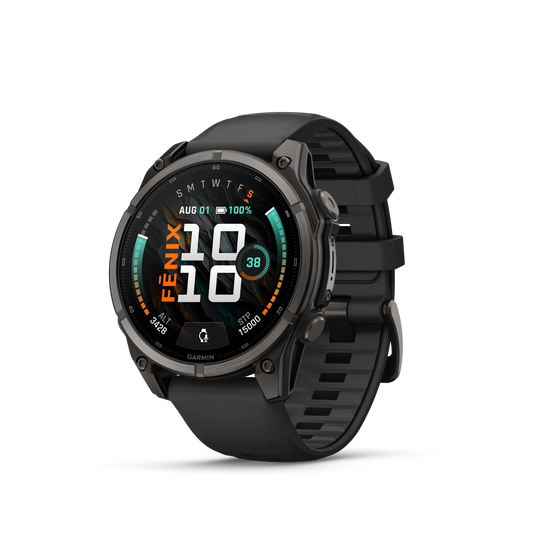 Garmin Fenix 9 AMOLED smartwatch, 47mm DLC titanium case with black silicone band