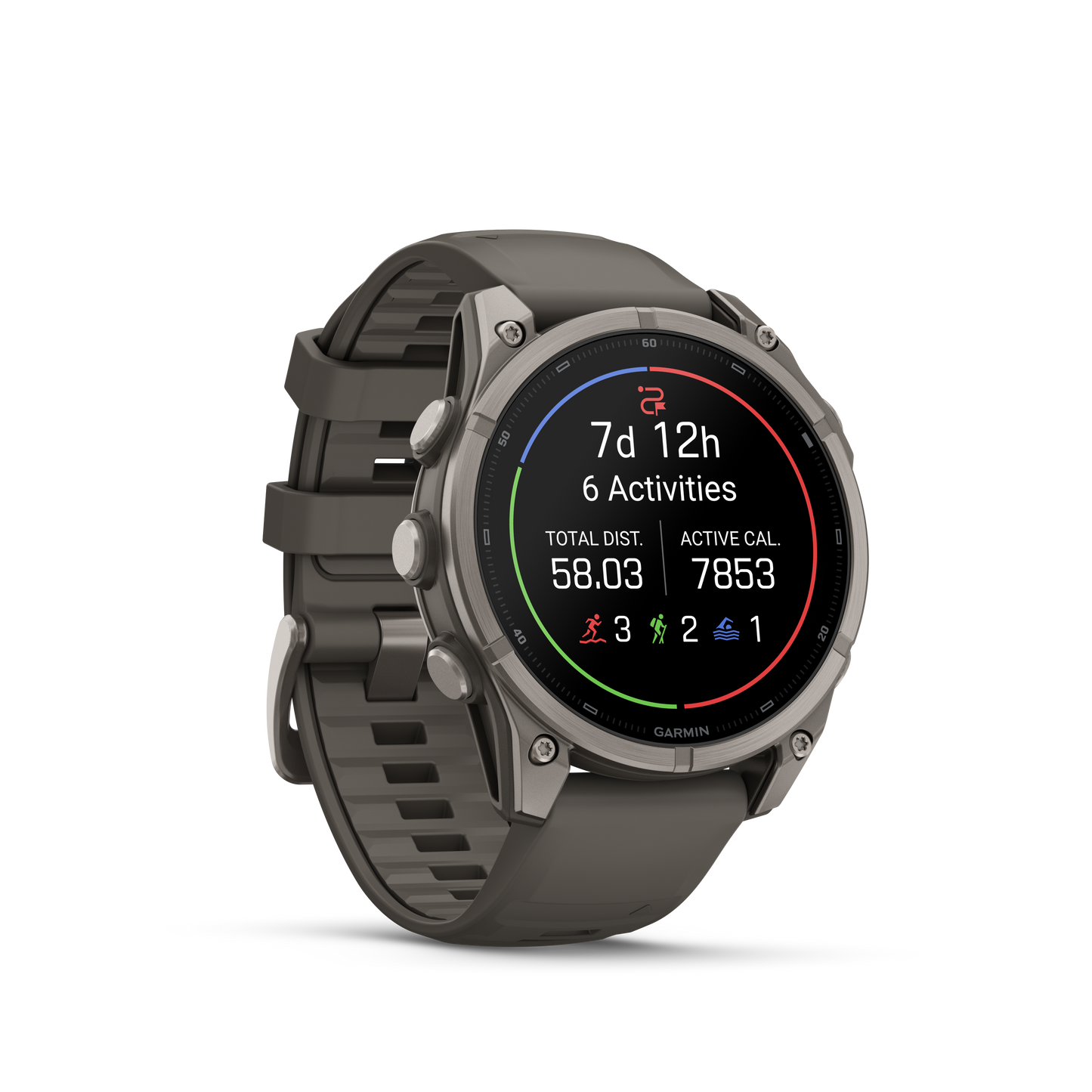 Garmin Fenix 9 AMOLED 47mm titanium smartwatch with gray silicone band