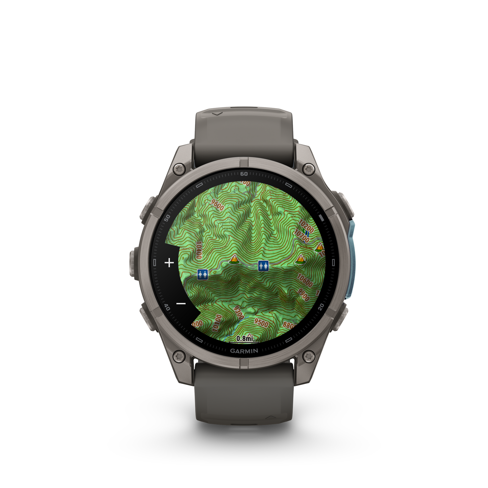 Garmin Fenix 9 AMOLED 47mm titanium smartwatch with gray silicone band