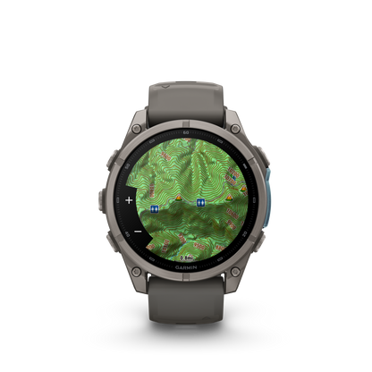 Garmin Fenix 9 AMOLED 47mm titanium smartwatch with gray silicone band