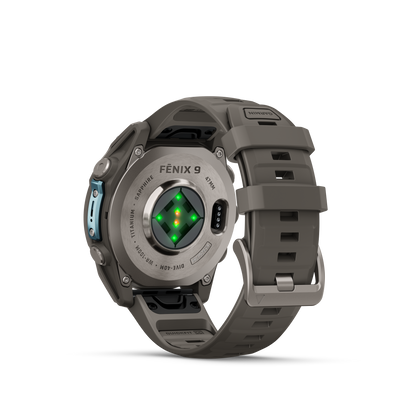 Garmin Fenix 9 Titanium 47mm smartwatch with gray silicone band
