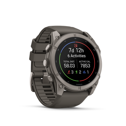 Garmin Fenix 9 AMOLED smartwatch, 51mm titanium case with gray silicone band