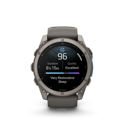 Garmin Fenix 9 AMOLED smartwatch with 51mm titanium case and gray silicone band
