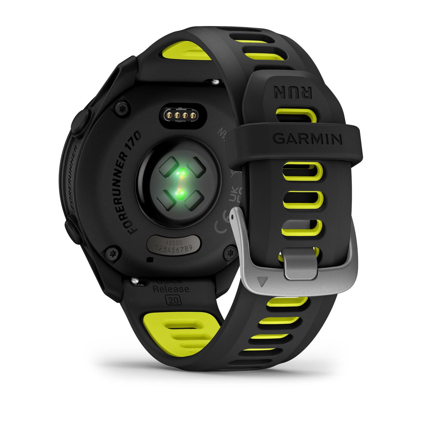 Garmin Forerunner 170 Music smartwatch, black with neon yellow strap accents