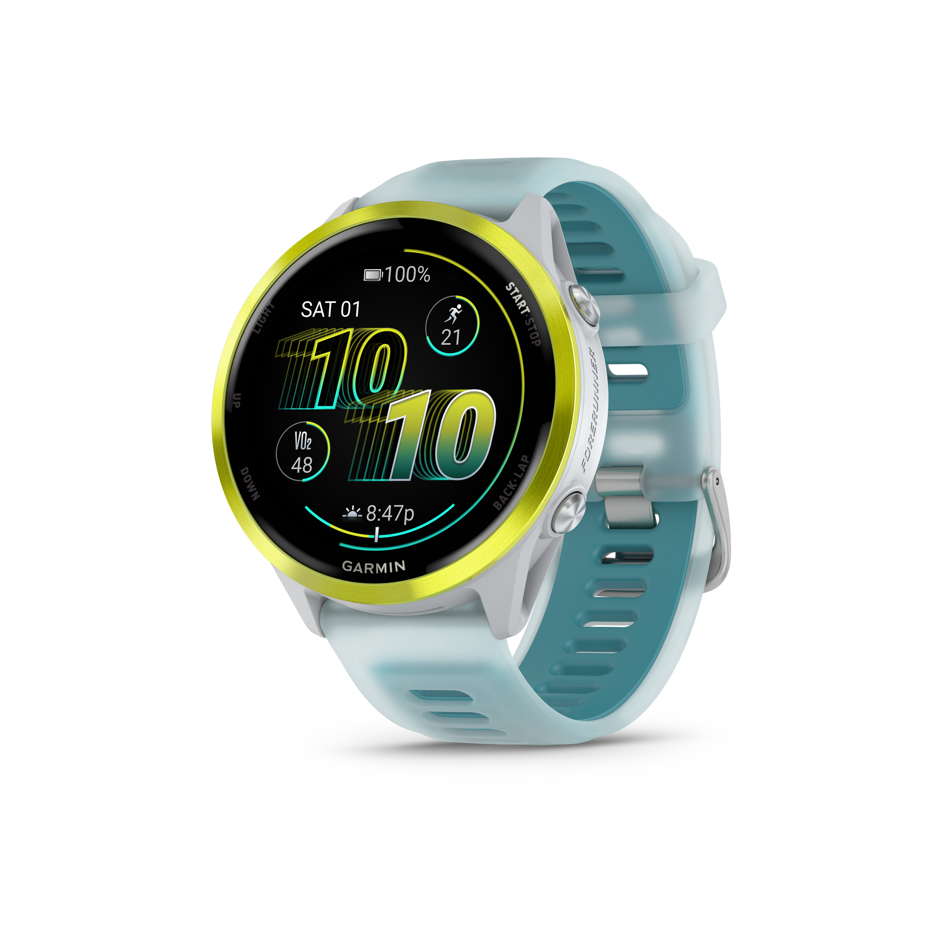 Garmin Forerunner 570, 47mm, Amp Yellow with Whitestone/Turquoise Band (010-02971-01) by Garmin