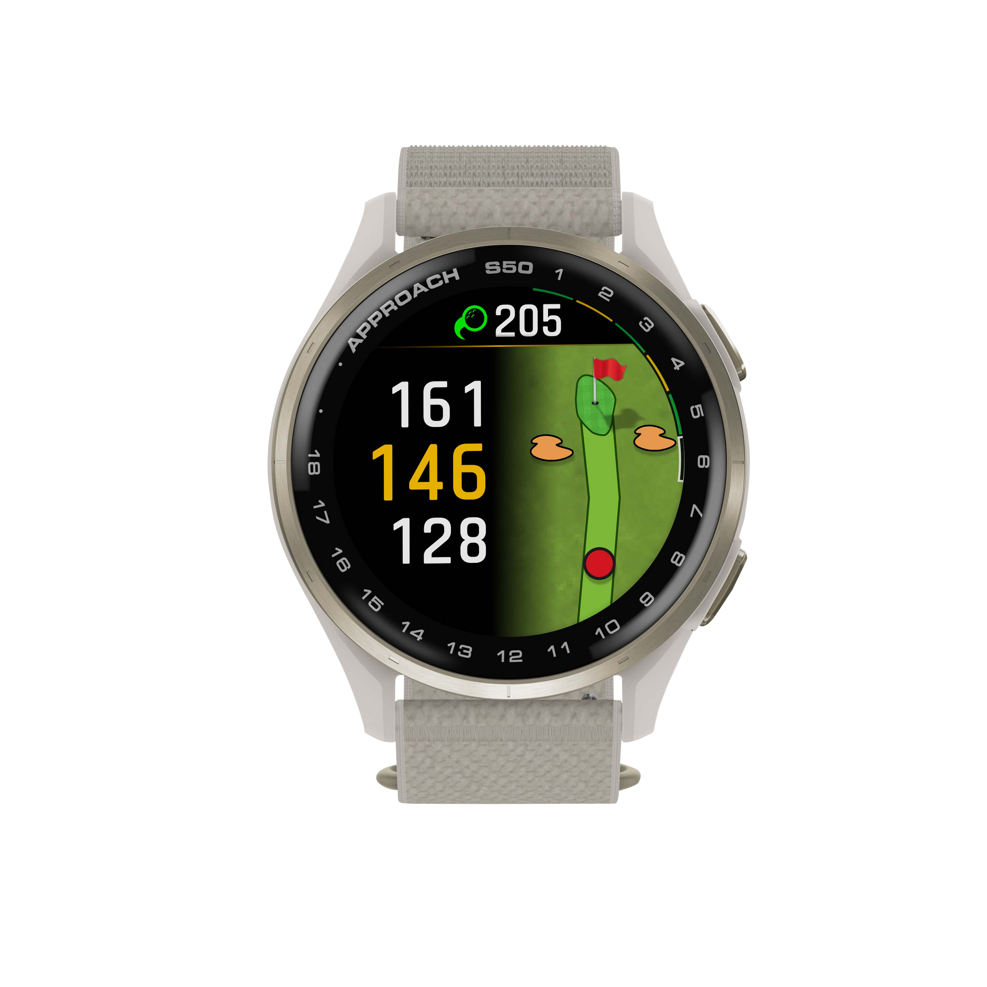 Garmin Approach S50, Gold Bezel/Ivory ComfortFit Nylon Band, Golf Garmin Approach S50, Gold Bezel/Ivory ComfortFit Nylon Band, Golf