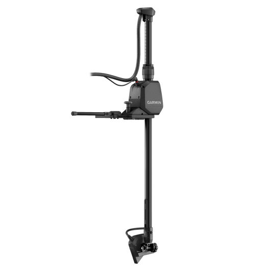 Garmin LiveScope 2 HD Transducer on adjustable marine mounting pole; black fish finder accessory