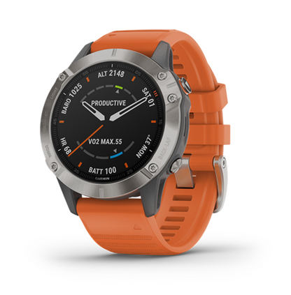 Garmin Fenix 6X Pro Solar, Sapphire, Titanium with Orange Band (010-02157-B2) by Garmin