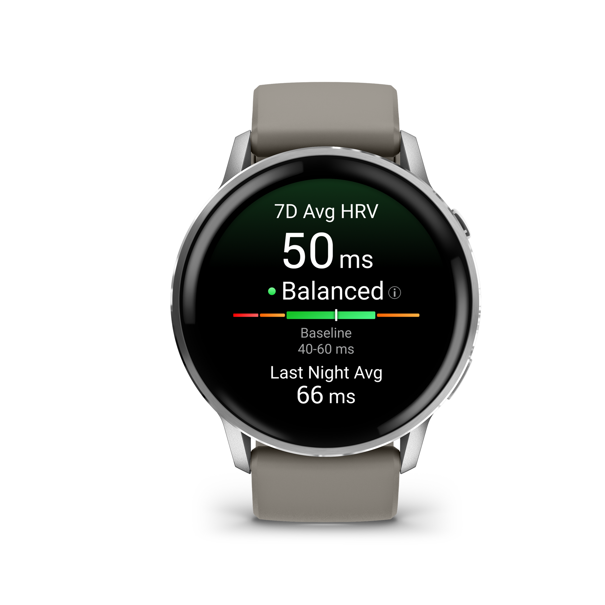 Garmin Venu 4 smartwatch, 45mm silver case with silver-gray silicone band.