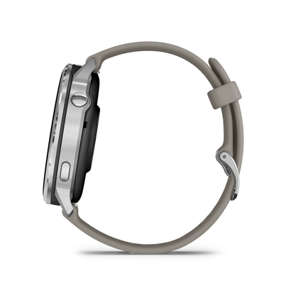 Garmin Venu 4 smartwatch, 45mm silver case with silver-gray silicone band