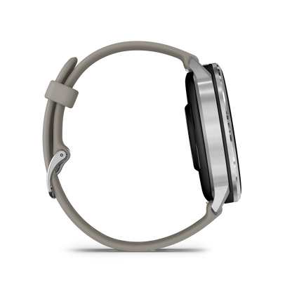 Garmin Venu 4 smartwatch, 45mm silver case with silver-gray silicone band