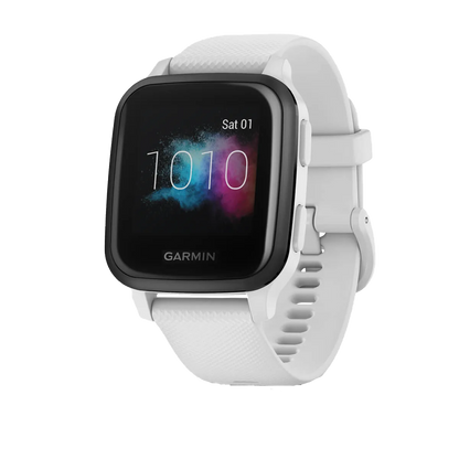 Garmin Venu Sq Music, GPS Slate Aluminum Bezel with White Case and Silicone Band (010-02426-04) by Garmin