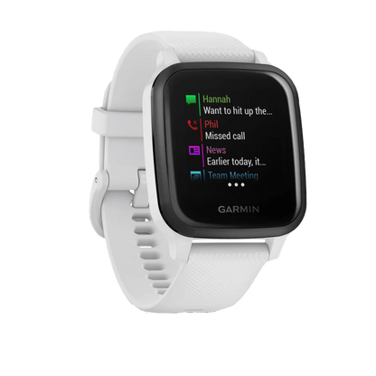 Garmin Venu Sq Music, GPS Slate Aluminum Bezel with White Case and Silicone Band (010-02426-04) by Garmin