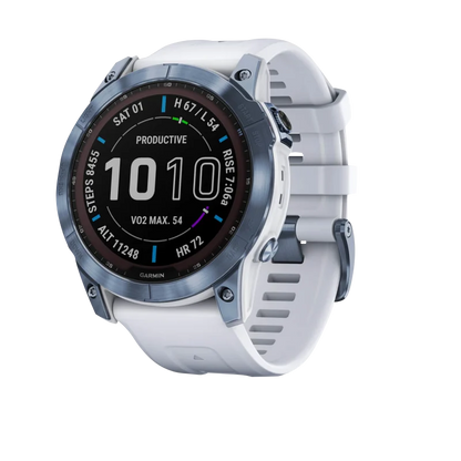 Garmin Fenix 7X smartwatch with Sapphire Solar, white Whitestone band, certified refurbished