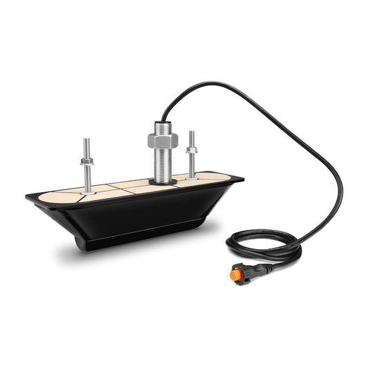 Garmin GT30-TH transducer with mounting hardware and orange 12-pin connector cable
