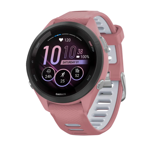 Garmin Forerunner 265S, 42 mm Black Bezel with Light Pink Case and Light Pink/Whitestone Silicone Band (010-02810-05) by Garmin